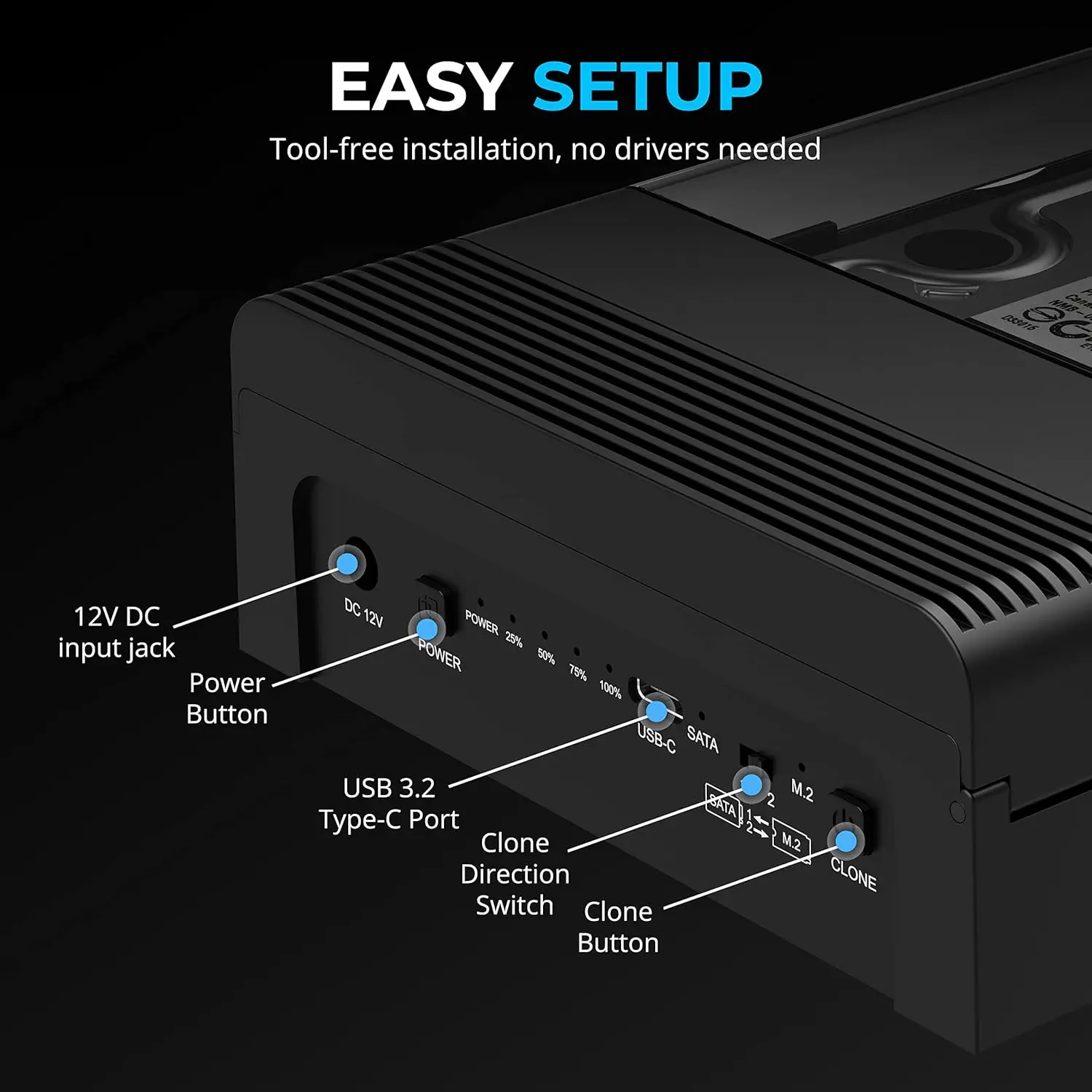 USB-C Docking Station with NVMe & SATA SSD/HDD Support, 10Gbps Speed, Tool-Free Design, Offline Clone for Windows/Mac/Linux
