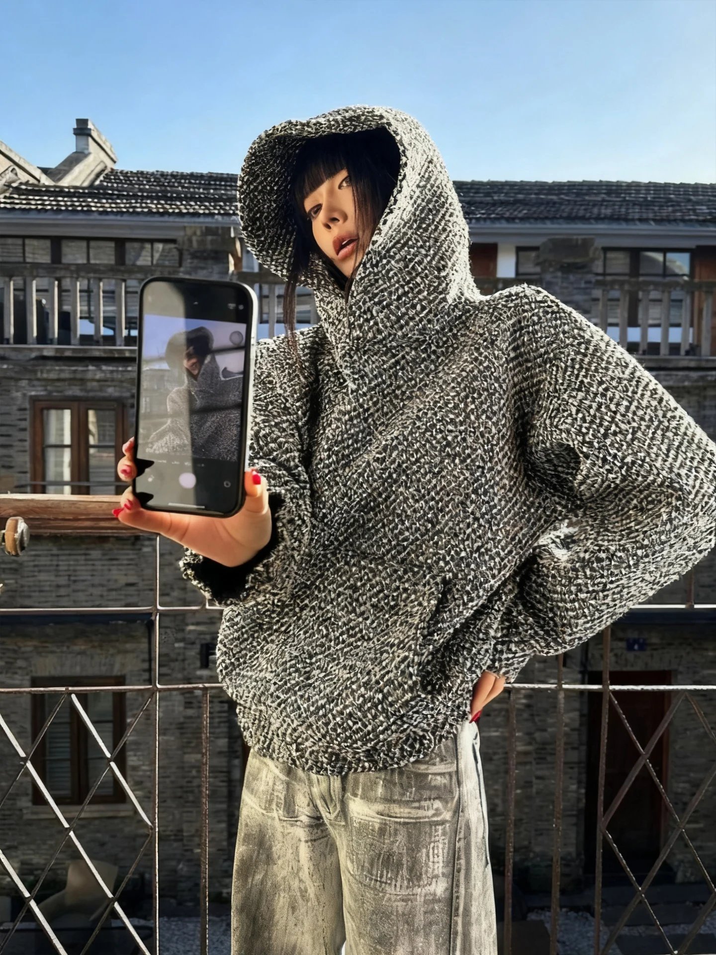 

Мужское худи из твидового трикотажа, свободного кроя, для повседневной носки, весна-осень, модный стиль