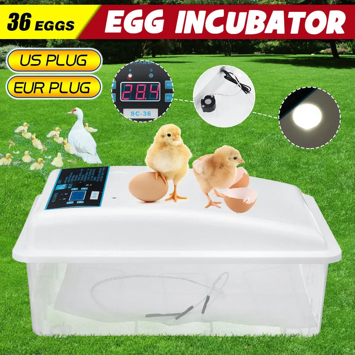 

36 Eggs Incubator Automatic with Hatcher Digital Mini Egg Incubators for Chicken Eggs Waterbed Replenishment Temperature Control