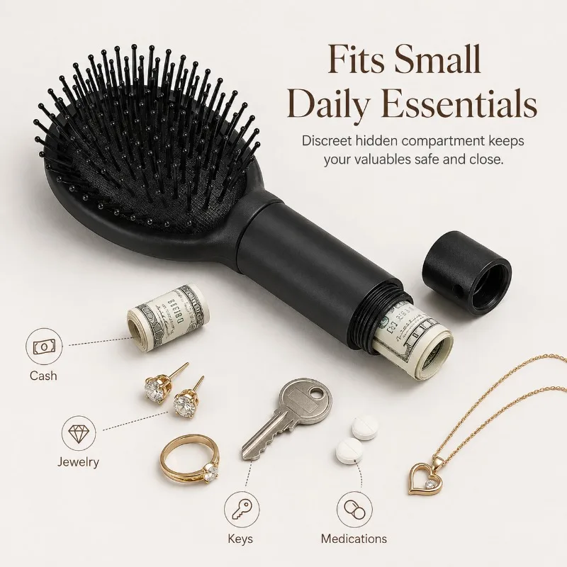 1/3/5PCS Hair Brush Diversion Safe with Concealed Handle Storage for Cash Jewelry Keys Medications Travel Small Valuables