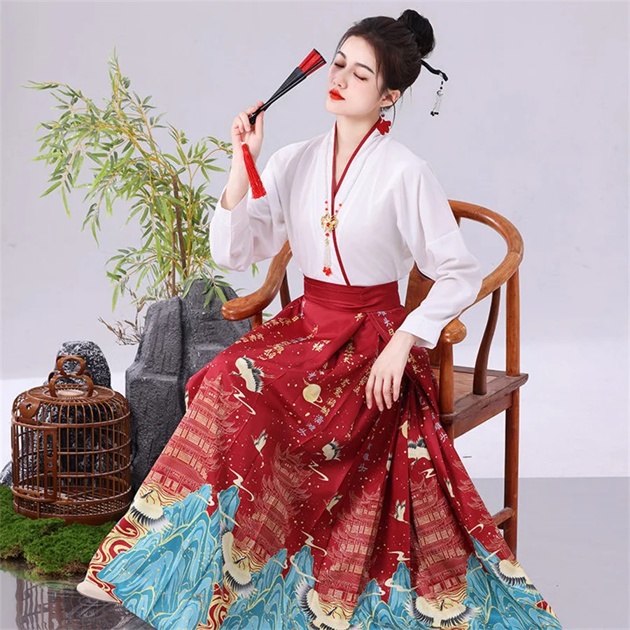 

Bird Print Horse Face Skirt Phoenix A-line Shape Ins Hanfu Skirt Ancient Costumes Wedding Dress Chinese Style Dress Ladies/Girl