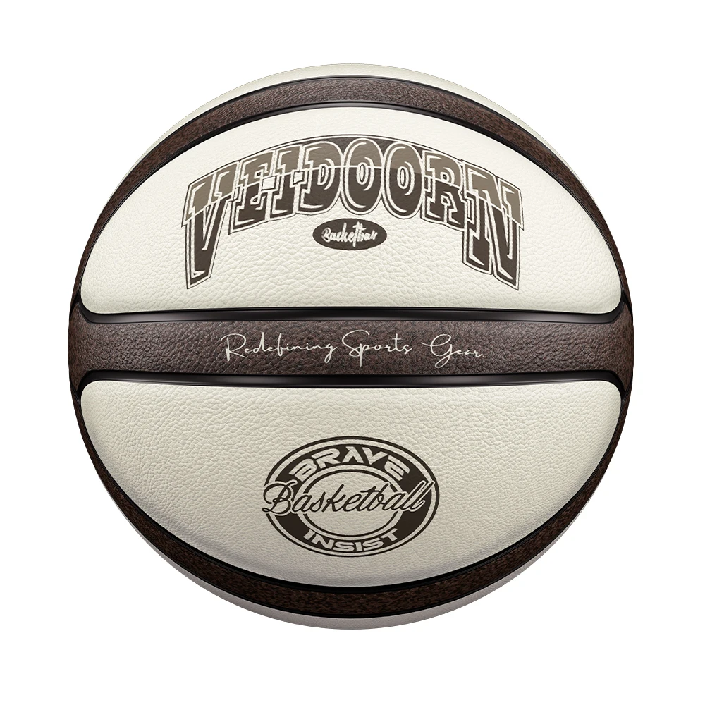 Brown Beige PU Game Basketball Official Size 7 Professional Basketball with 4 Layers Outdoor Durable Ball