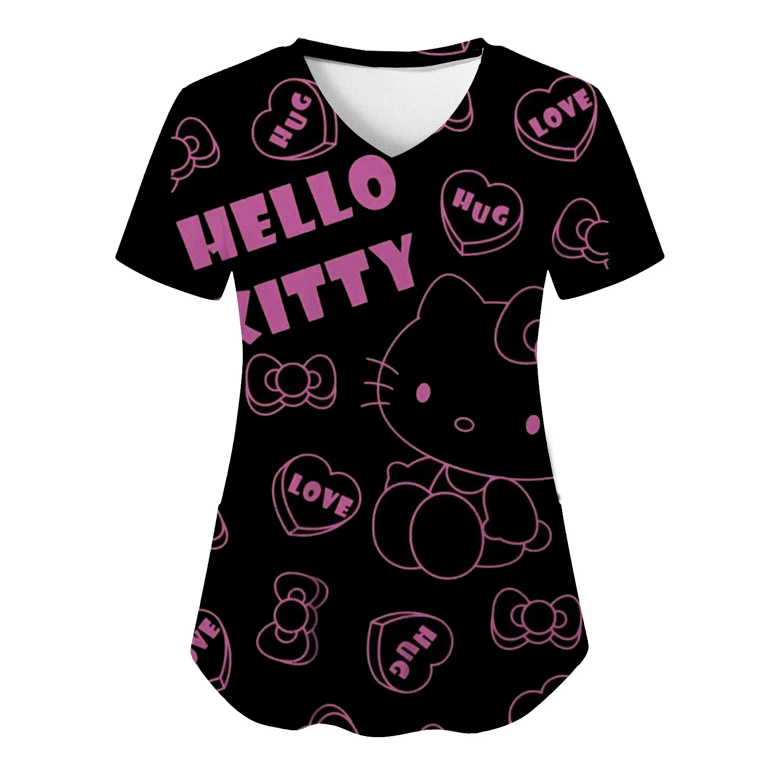 

Hello Kitty Sanrio Woman Nurse Uniform 3D Print T-shirt Summer Short Sleeve Kawaii Y2k Clothes Pocket Fashion Streetwear Trendy