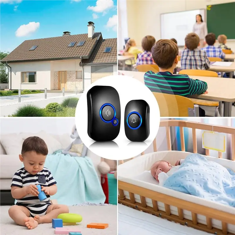 【أدوات منزلية】جرس باب وامض LED، مقاوم للماء IP55، 60 نغمة، 5 مستويات حجم للاستخدام المنزلي، قابس الاتحاد الأوروبي