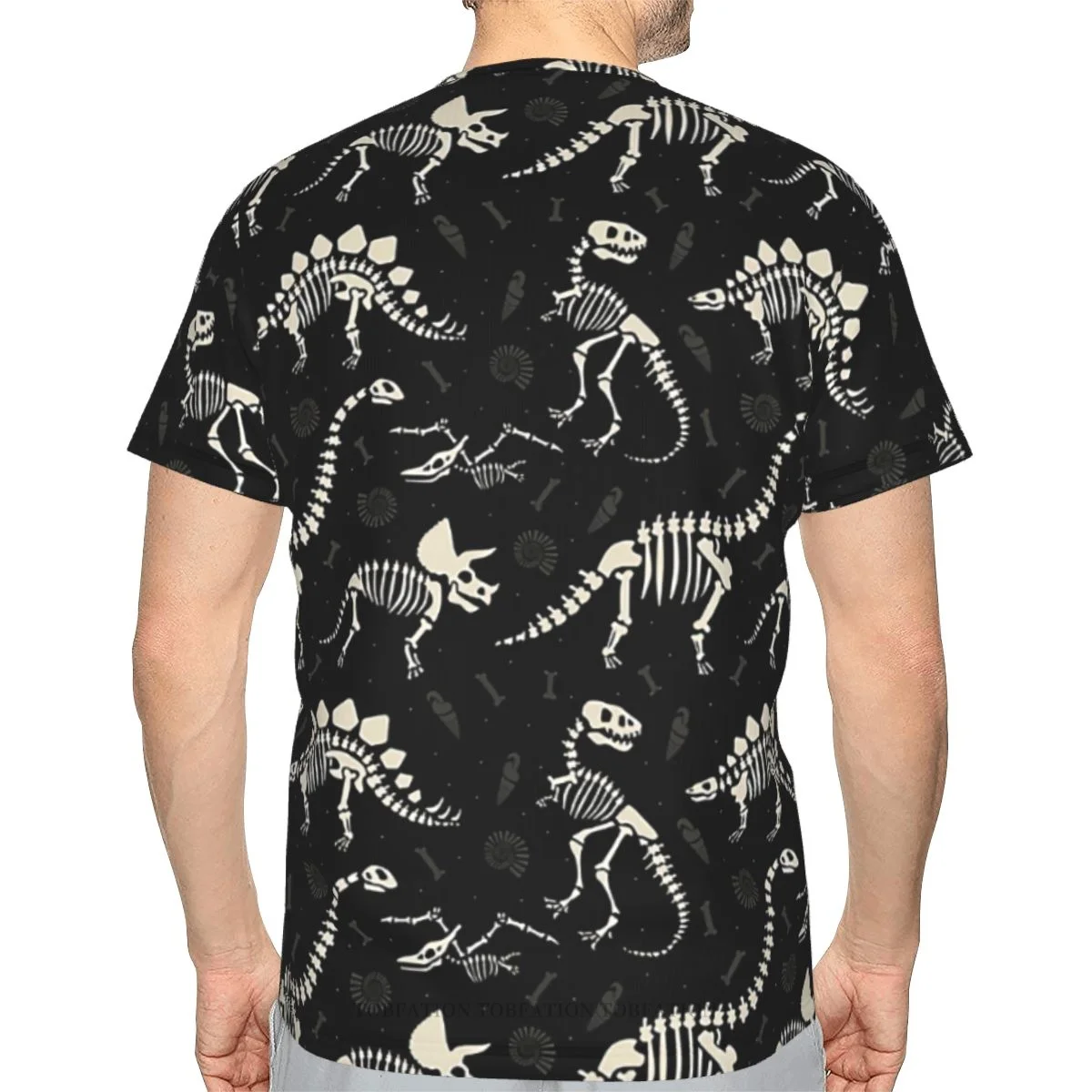 Men's TShirts Dinosaur Fossils In Black 3D Printed Breathable Retro Short-Sleeved Polyester Harajuku O-Neck Tops Streetwear