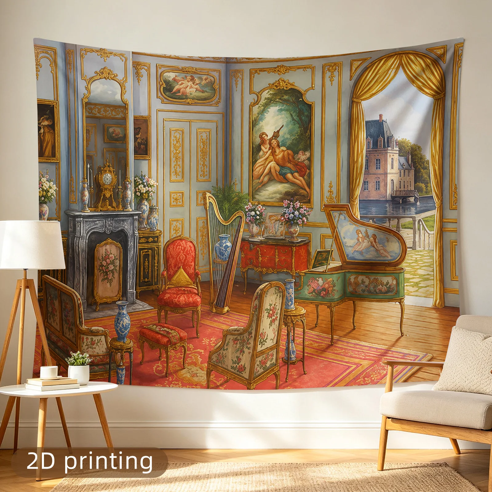 Luxury European Tapestry Mural Wall Decor Art Print Parisian Classical Renaissance Style Wallpaper Decal Living Room Salon Panel