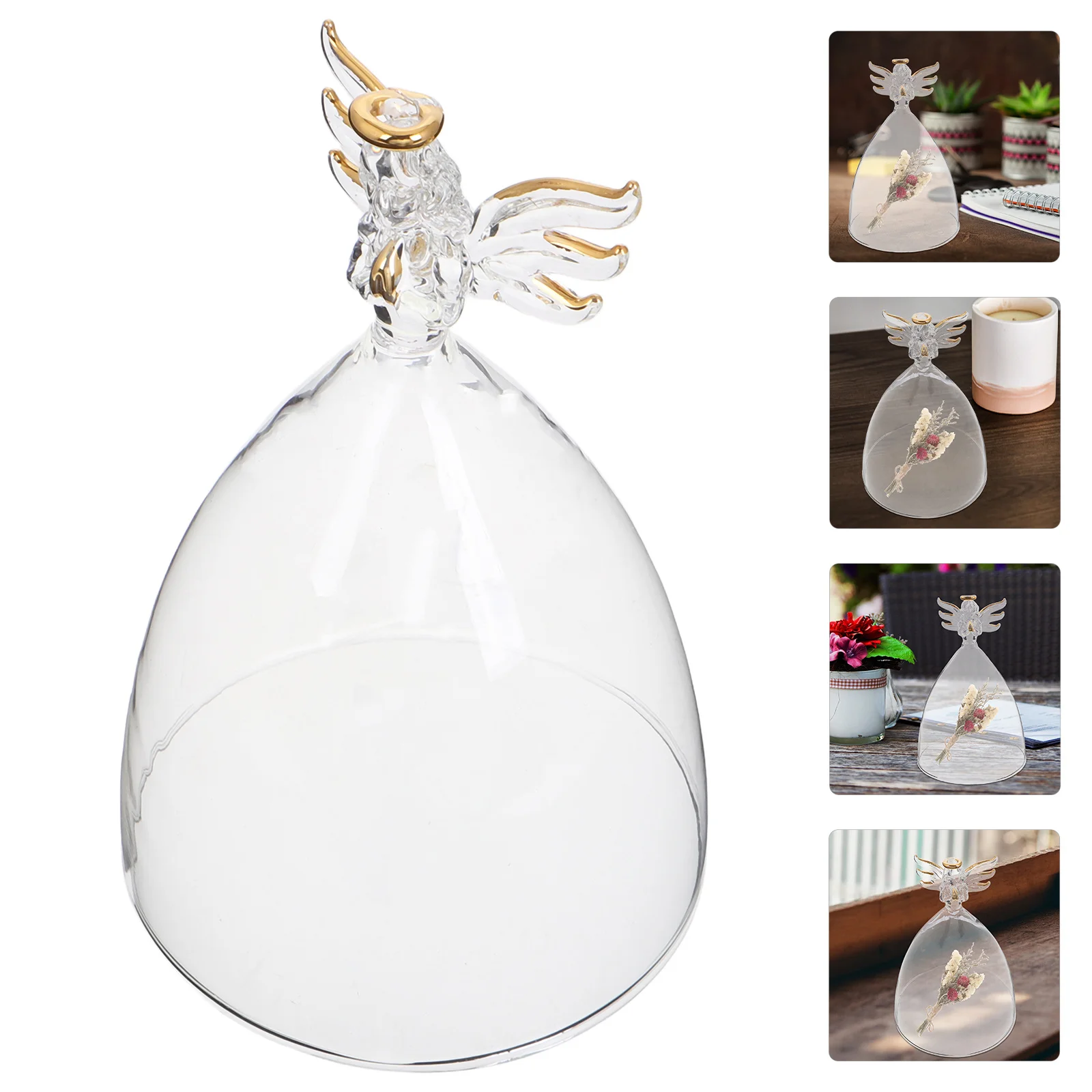 

Clear Glass Angel Cloche Dome Eternal Flower Dustproof Bell Jar Cover DIY Micro Landscape Home Office Decoration