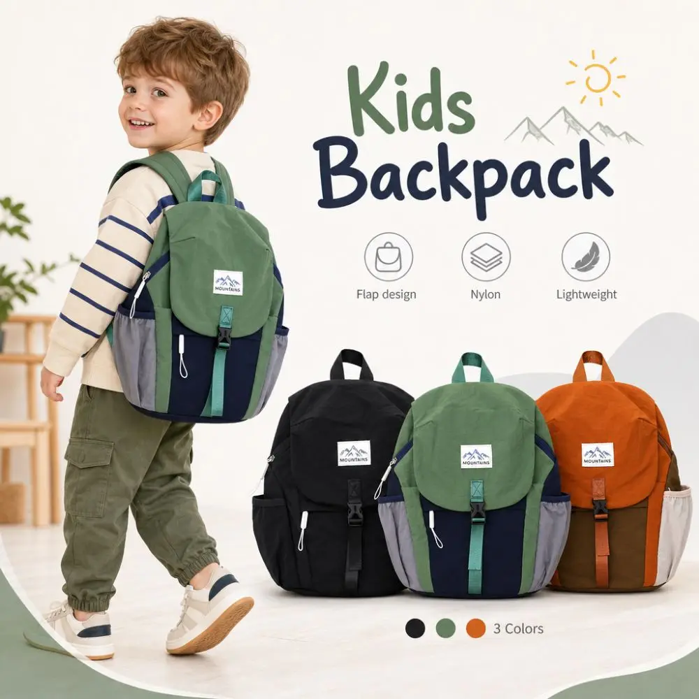 Stylish Lightweight Kids Backpack Quick Dry Nylon Trendy Flap Bag Contrast Color Waterproof Schoolbag For School Outdoor Hiking