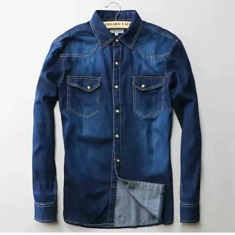 

Men's Slim Fit Cotton irt Jeans Winter Denim Soft Thin Classic Color Long Sve Zipper Closure Casual Faion