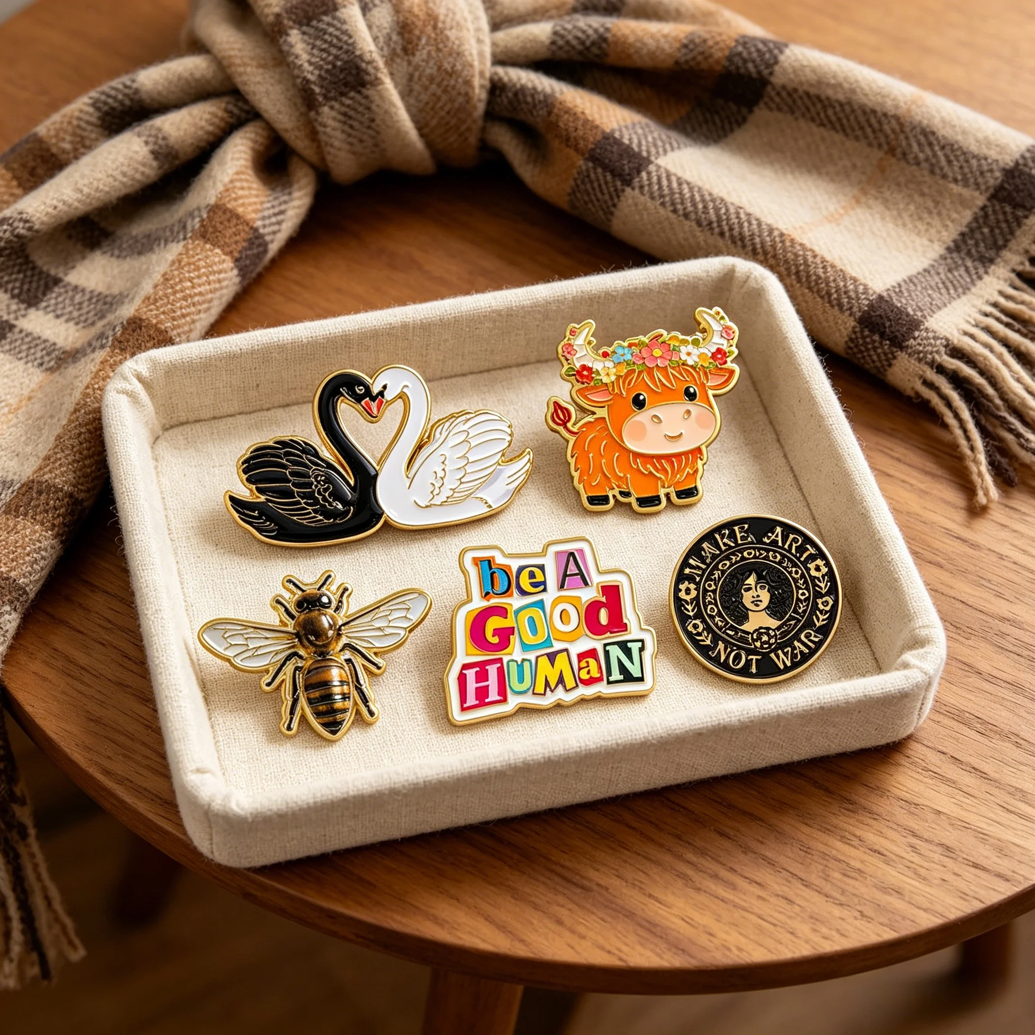 Animals Swan Highland Bull Enamel Pins Good HUMAN Quotes Brooch Metal Lapel Badge Backpack Pin Accessories Fashion Jewelry Gifts