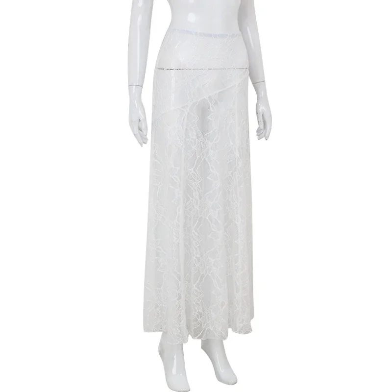 White Lace Skirts for Women See Through Casual Straight Skirts Autumn New Comfortable Fashion Female High Waist Skirts