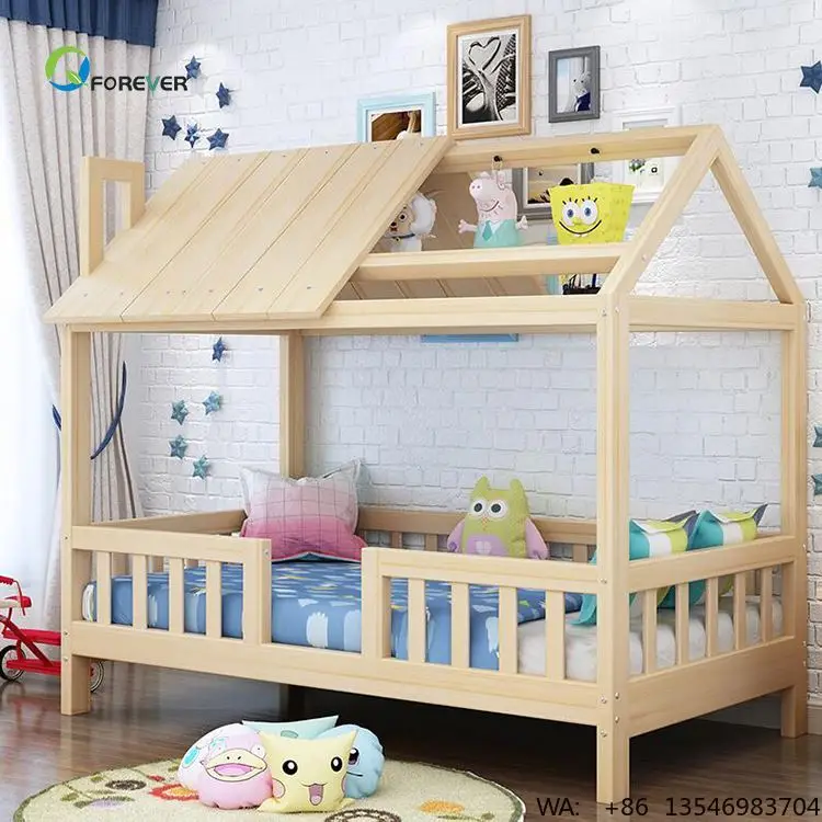 Light Luxury Soft Pack Solid Wood Kids Bed Frame Silent Anti-Collision Comfortable Bedroom Furniture