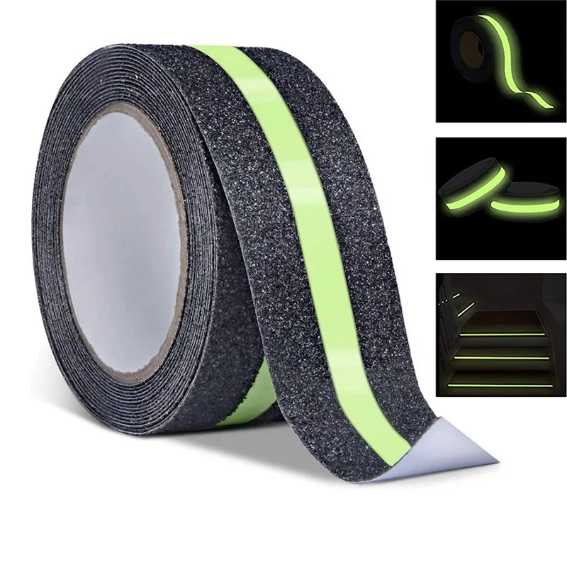 

5CM x 5/2M Anti Slip Traction Tape With Glow in Dark Green Stripe Friction Abrasive Adhesive For Stair Tread Step Indoor Outdoor