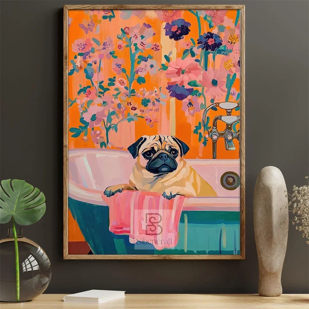 Pug Wall Art with French Fries and Champagne Prints Funny Dog Lover Gift Cute Pug Print Poster Trendy Apartment Wall Decoration