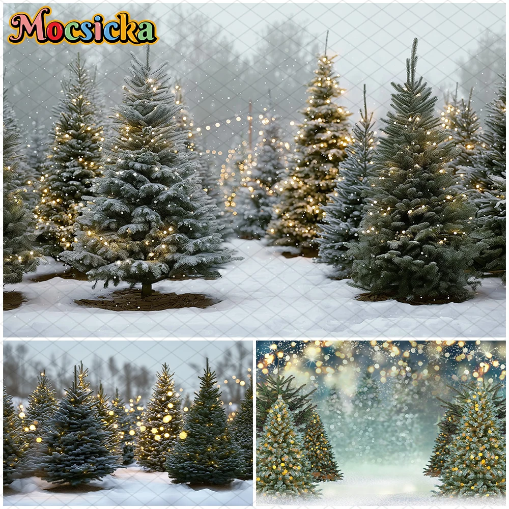 

Mocsicka Forest Backdrop Winter Snow Green Tree Decoration Child Birthday Background Photography Shooting Props Banner Photocall