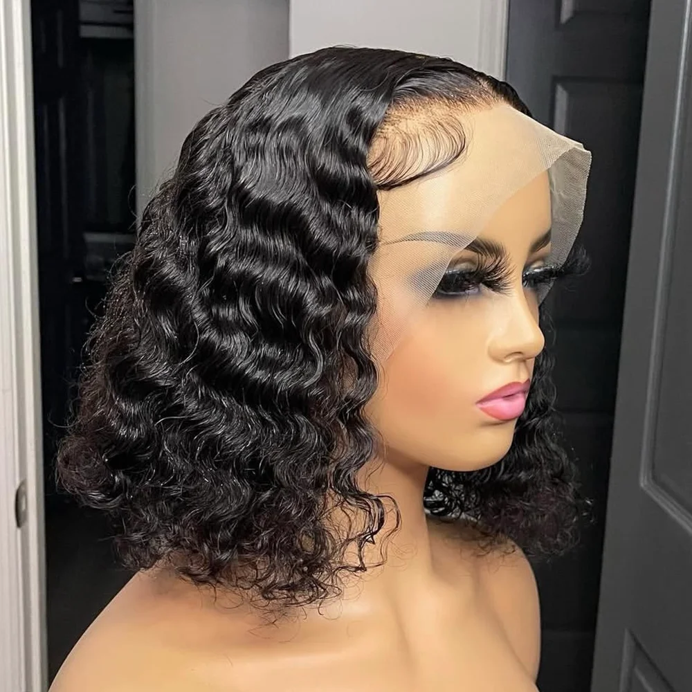 

Curly Loose Deep Wave 13x4 Lace Front Human Hair Wig Pre Plucked Brazilian Human Hair Wig 200% Density Short Bob Wigs 10 12 Inch