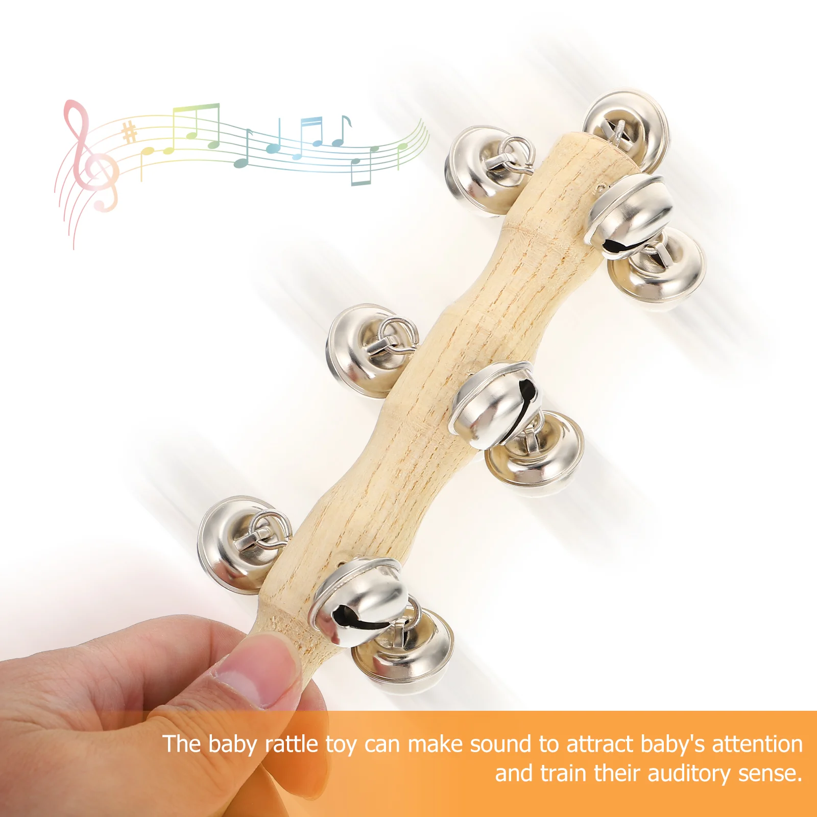 Wooden Hand Bell Musical Instruments Smooth Safe for Infants Develops Auditory Sense Rhythm for Infants