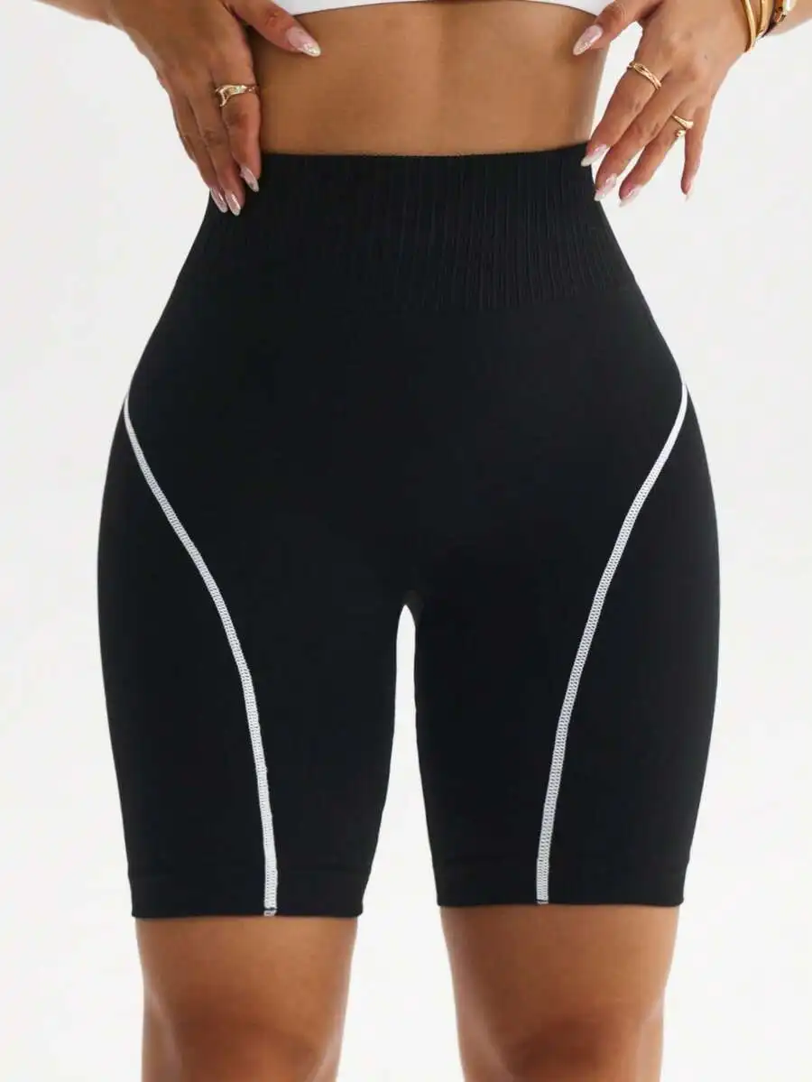 Rhythm Era 1pc Women Plus Size Seamless High Waist Criss-Cross Line Workout Running Fitness Yoga Cycling Shorts Spandex Tummy