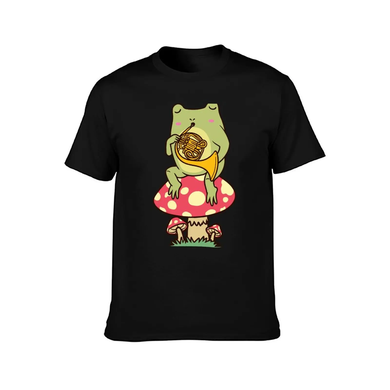 Frog On Mushroom French Horn Player Hornist T-Shirt vintage clothes blacks sublime designer shirts mens clothing