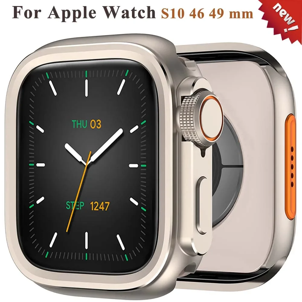 Gehäuse aus Aluminiumlegierung für Apple Watch S10 46 49 mm, Displayschutzfolie, Wechsel zu Ultra Bumper Case, vollständige Abdeckung für IWatch 46 mm