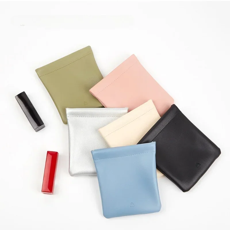 Clutch Mini Lipstick Cosmetic Bag Candy Color PU Leather Storage Bag  Tampon Sanitary Pad Pouch Jewelry Key Earphone Organizer