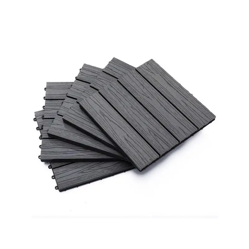 

12" x 12" Interlocking Deck Tiles, Pack of 11 Outdoor Flooring Patio Tiles - Grey, Perfect for Garden, Balcony, or Terrace Use