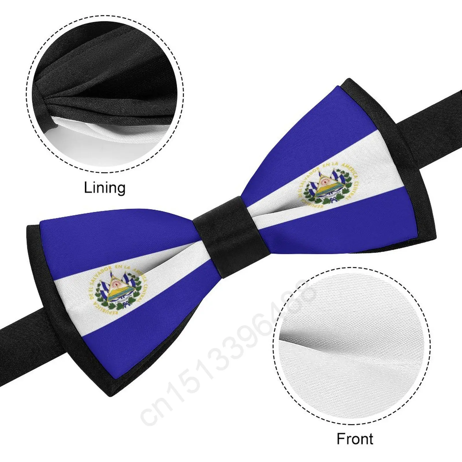 Laço casual de poliéster masculino, gravata borboleta bandeira de El Salvador, gravata com gravata para festas de casamento, nova moda