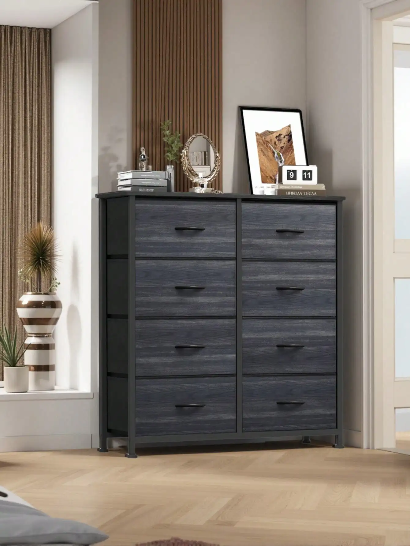 

8-Drawer Fabric Storage Tower - Foldable Design - MDF Wood Top - 31.5"