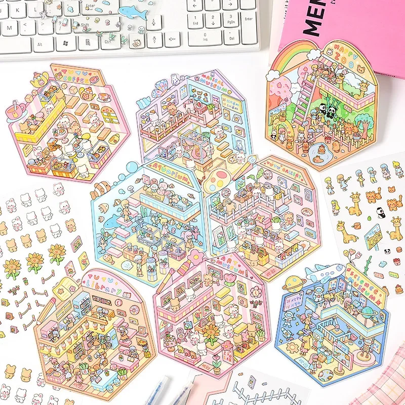 Popularne miejsca Zoo nauka akwarium seria 3D naklejki z dekoracjami Cute Cartoon album do scrapbookingu DIY miniaturowe naklejki plakaty