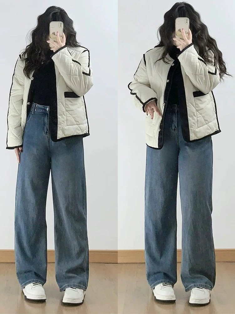 

plus Size Women's Casual Adjustable Waist Wide Leg Jeans Comfortable Cotton Denim Slimming Pants Casual Spring Summer Jeans