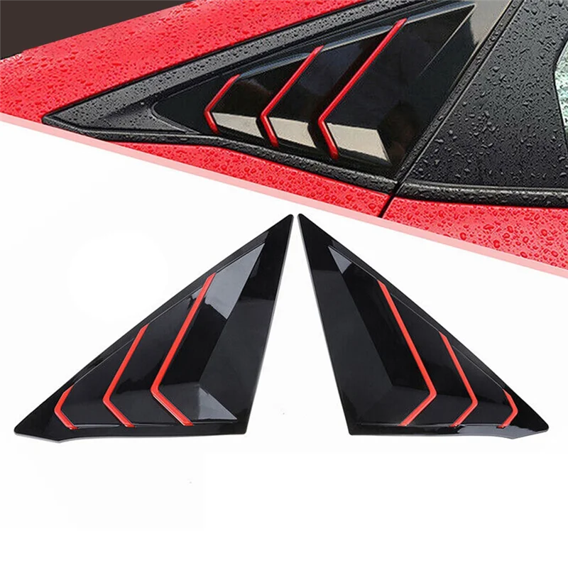 

NEW-For Honda Civic 2022 2023 Sedan Rear Side Vent Quarter Window Louver Shutter Cover Gloss Black+Red Car Accessories Parts