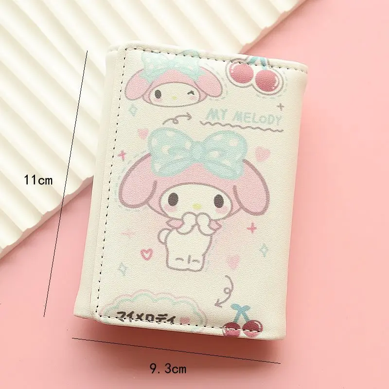 Sanrio New Japanese Korean Three-Fold Wallet Cute Cartoon Hellokitty Pochacco Melody Thin Folding Printed Coin Purse Girls Gift