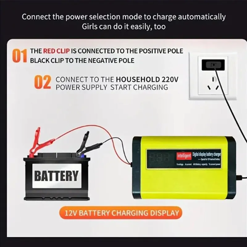 1 Set 12V 2A Portable Intelligent Car Battery Charger The Car Battery Maintenance Device Is Suitable for Lead-Acid Batteries