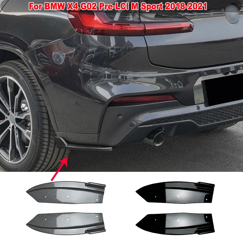 2 PCS For BMW X4 G02 Pre-LCI M Sport 2018-2021 Rear Bumper Spliter Diffuser Spoiler Cover Decor ABS Car Accessories