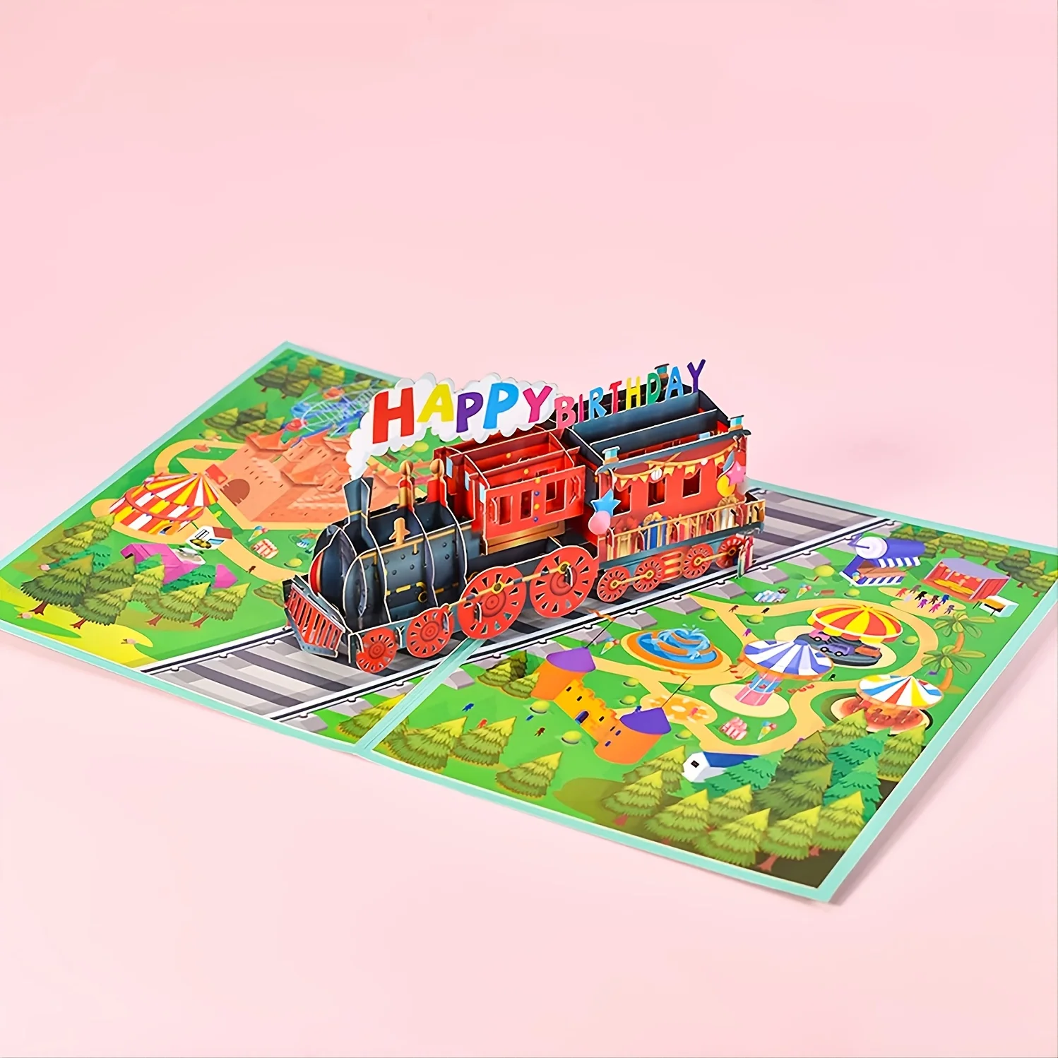 Cartes postales de train en 3D, carte pop-up joyeux anniversaire, 7.9x5.9 pouces, 1 pièce