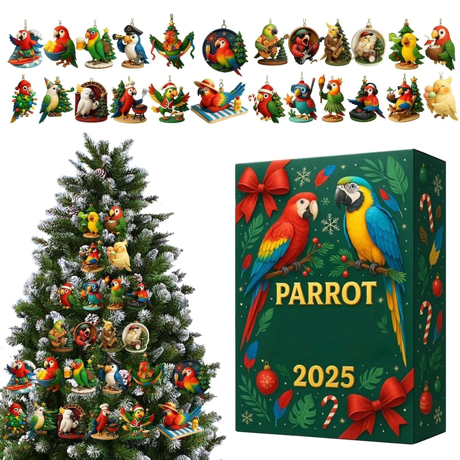 الطيور عيد الميلاد التقويم عالية الجودة عيد الميلاد العد التنازلي التقويم الببغاء الطيور زينة لطيف الببغاء تقويم القدوم للهدايا #6