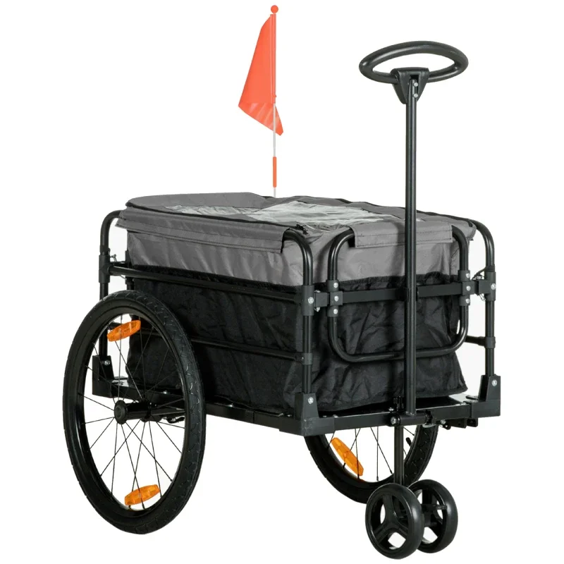Remorque de chargement pour vélo 2-en-1, pneus pneumatiques de 20 pouces, capacité de 40 kg, chariot de remorquage pliable pour vélo, idéal pour les courses et le transport, dimensions : 130x64x64/103 cm.