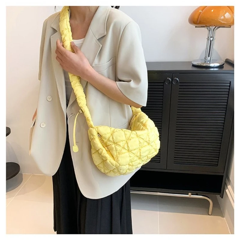 

Quilted Puffer Shoulder Bag with Ruched Strap, Multi-color for Travel Gym Work School Daily Casual Outdoor Weekend Trip Use