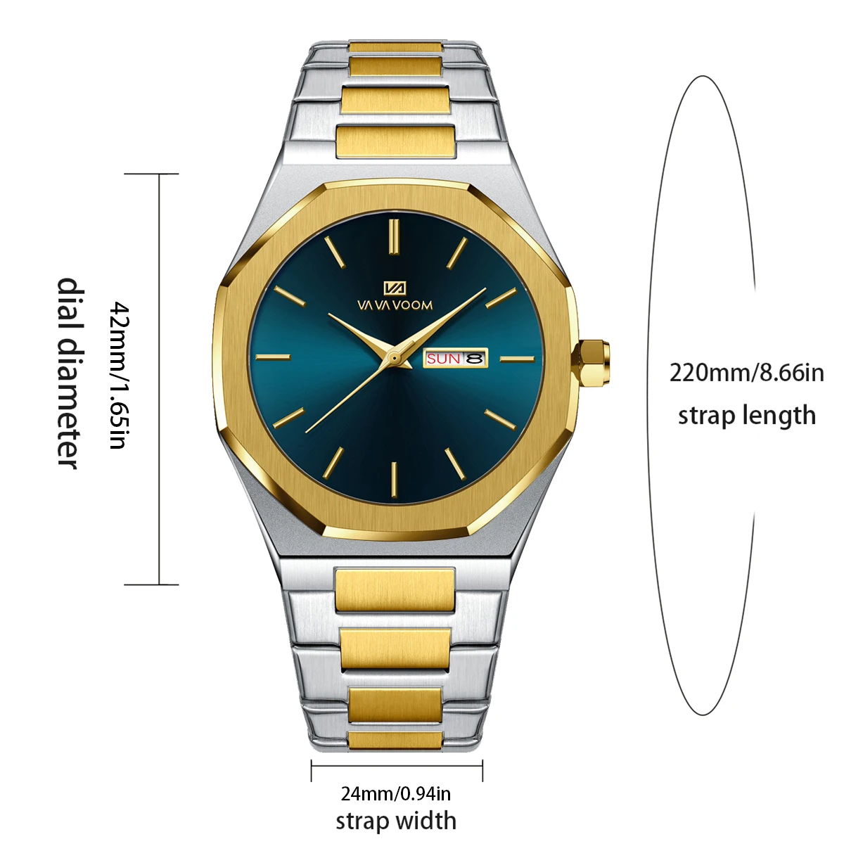 Luxury Black Two‑tone Men Watch Dual Calendar 3Bar Waterproof Stainless Steel Strap Business Fashion Quartz Wristwatch For Male