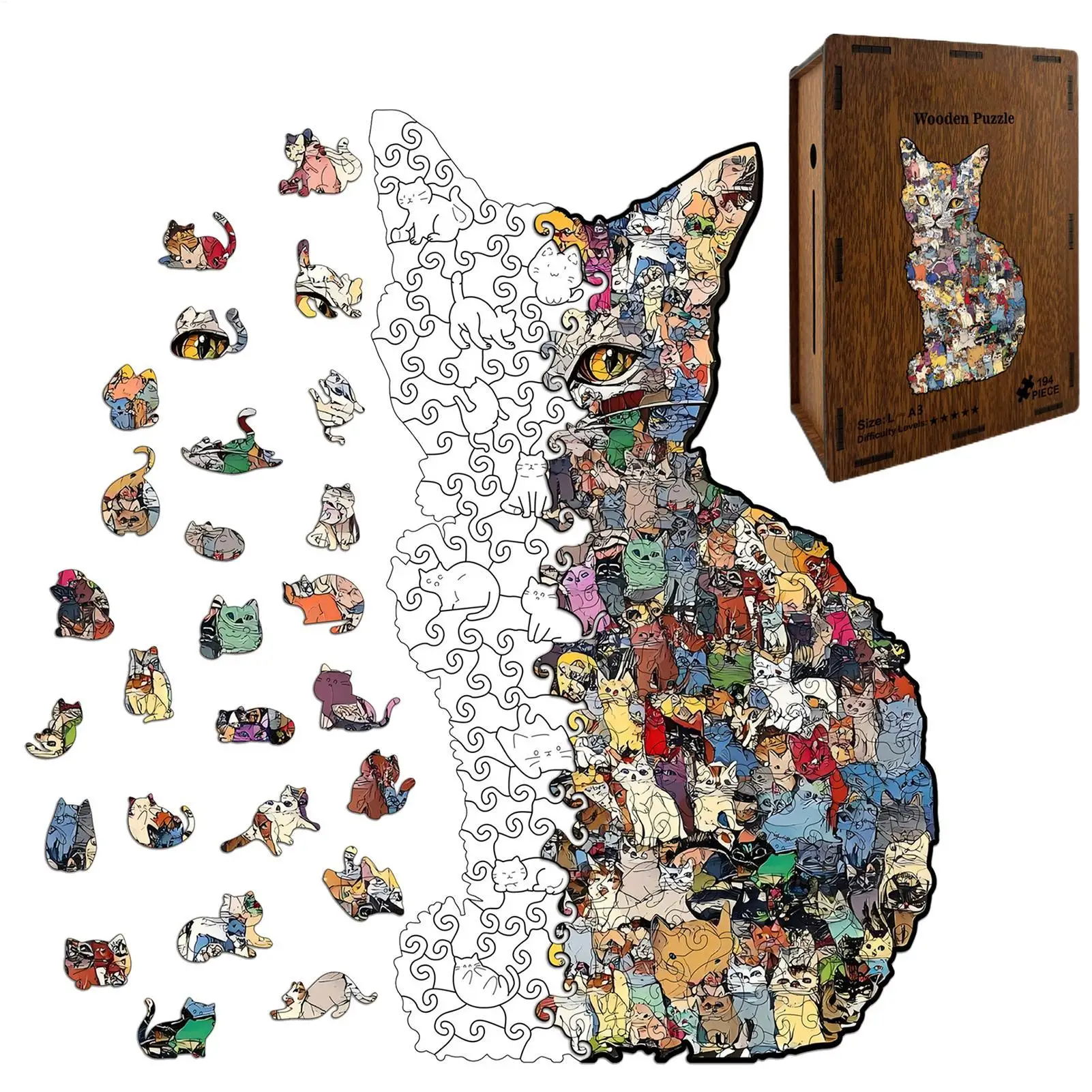 

Пазл для кошек с монетоприемником, деревянные забавные игрушки, красочные сложные головоломки для кошек для детей, мальчиков и девочек, домашних любителей домашних животных