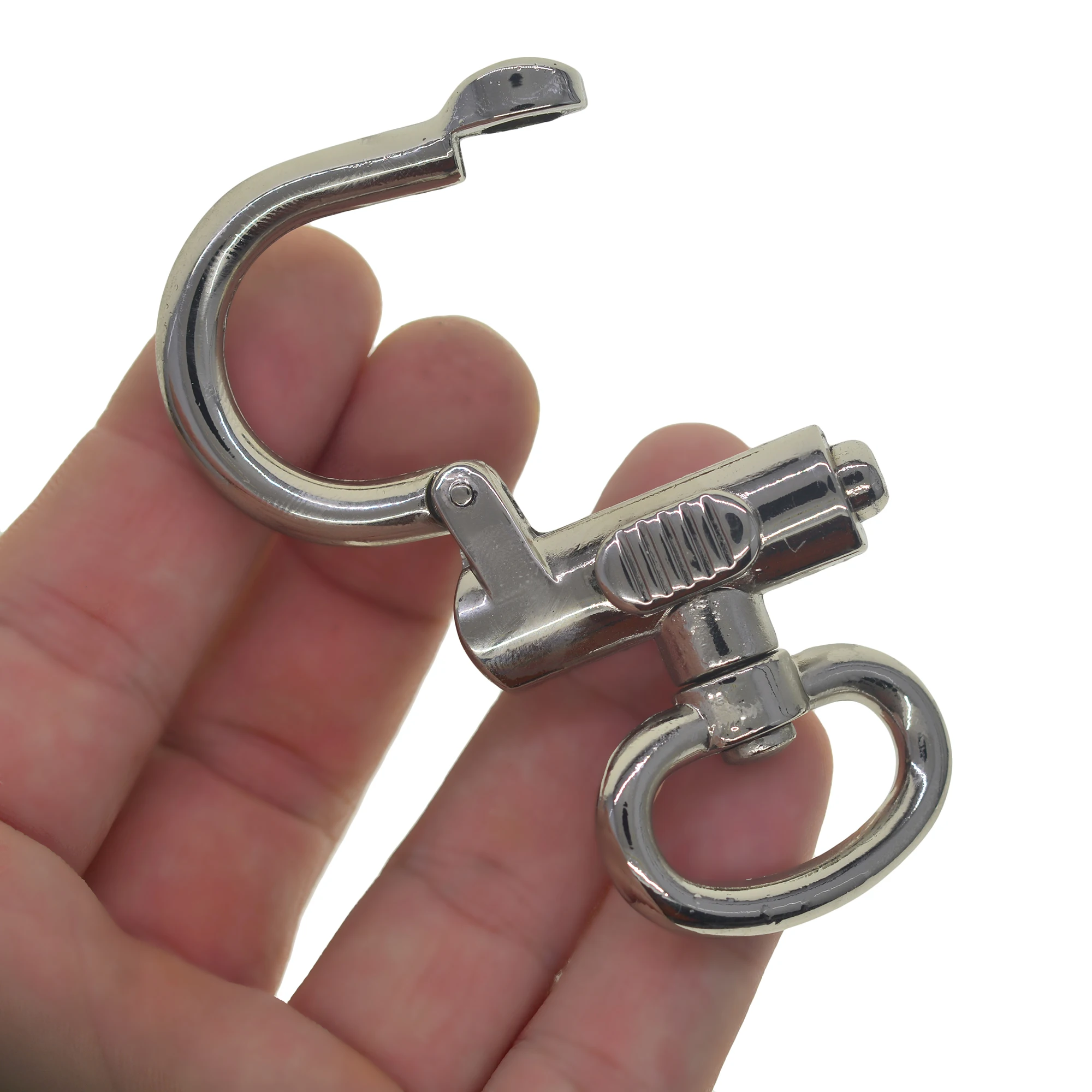 solid metal silver plated sweden slide lock nautical carabiner hook Oval swivel ring leather craft DIY keychains FOB dog leash