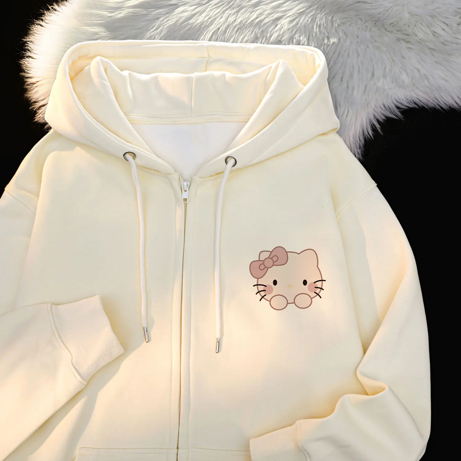 Zipper Clothes Women's Hoodie Women's Cute Top Hello Kitty Cartoon Hoodie Fashion Trend Women's Zip Sweater cute style