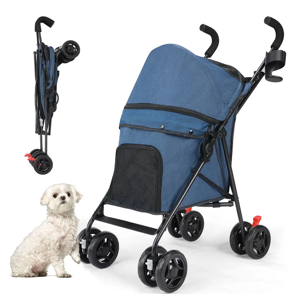 Wedyvko Pet Dog Stroller 4 Wheels Puppy Stroller Rotate with Brakes Storage for Dogs Cats Travel Pet Suplies Outdoor 애완견 유모차