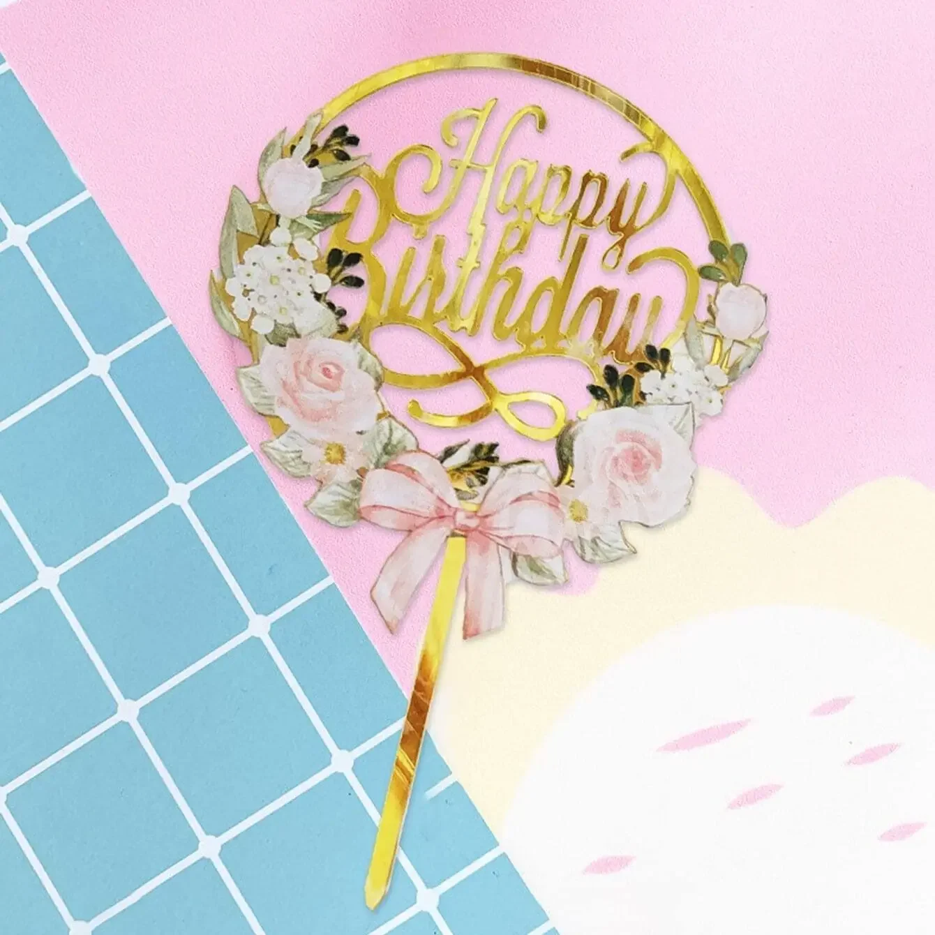 DIY Stempeln Gold Rosa Schmetterling Kuchen Topper Alles Gute zum Geburtstag Kuchen Dekoration Hochzeit Party Decor Dusche Dessert Backzubehör