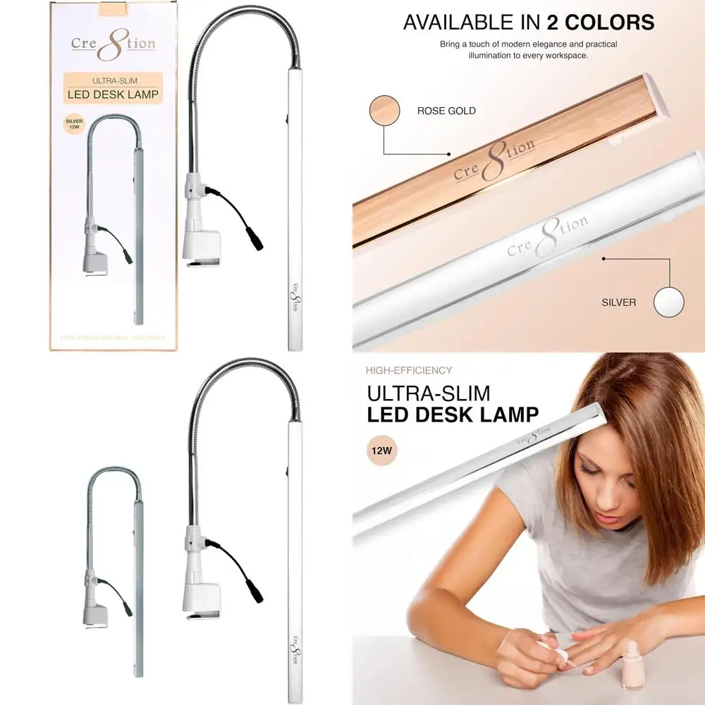

Ultra-Slim Champagne Gold LED Desk Lamp, 12W Task Light for Nail Salons, Lash Technicians, Home Offices