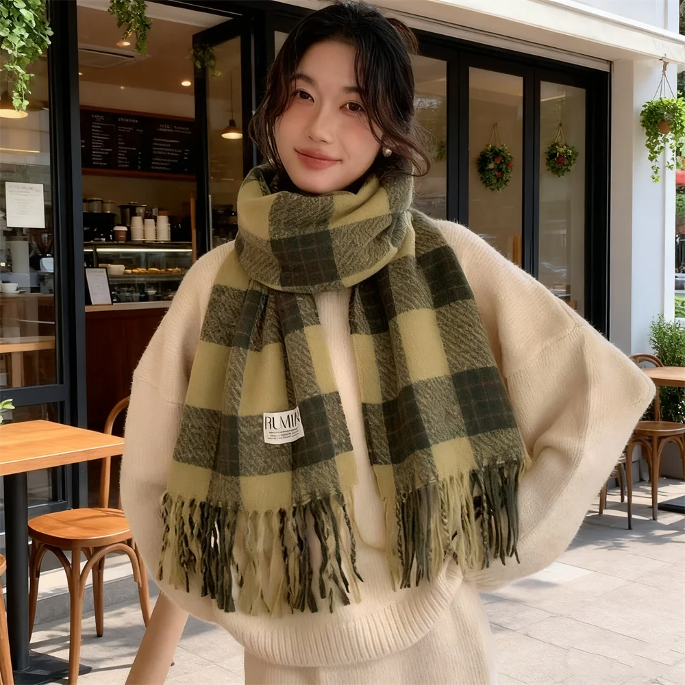 

200 * 65Cm Korean Red Plaid Scarf Women's Autumn and Winter Versatile High-end Warm Scarf New Year's Christmas Gift Scarf Shawl