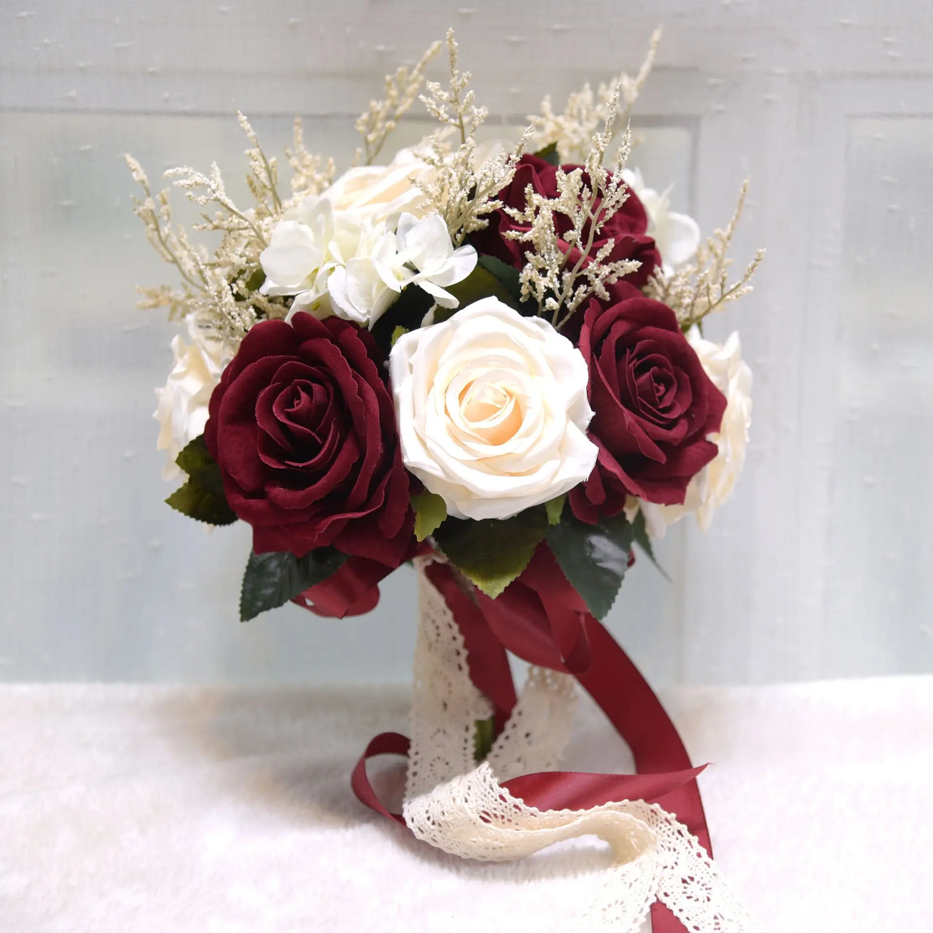 Bouquet de Roses Naturelles Artificielles Tenant des Fleurs, avec Ruban InjSatin, Rose, Blanc, Champagne, ixdes Patients de Demoiselle d'Honneur