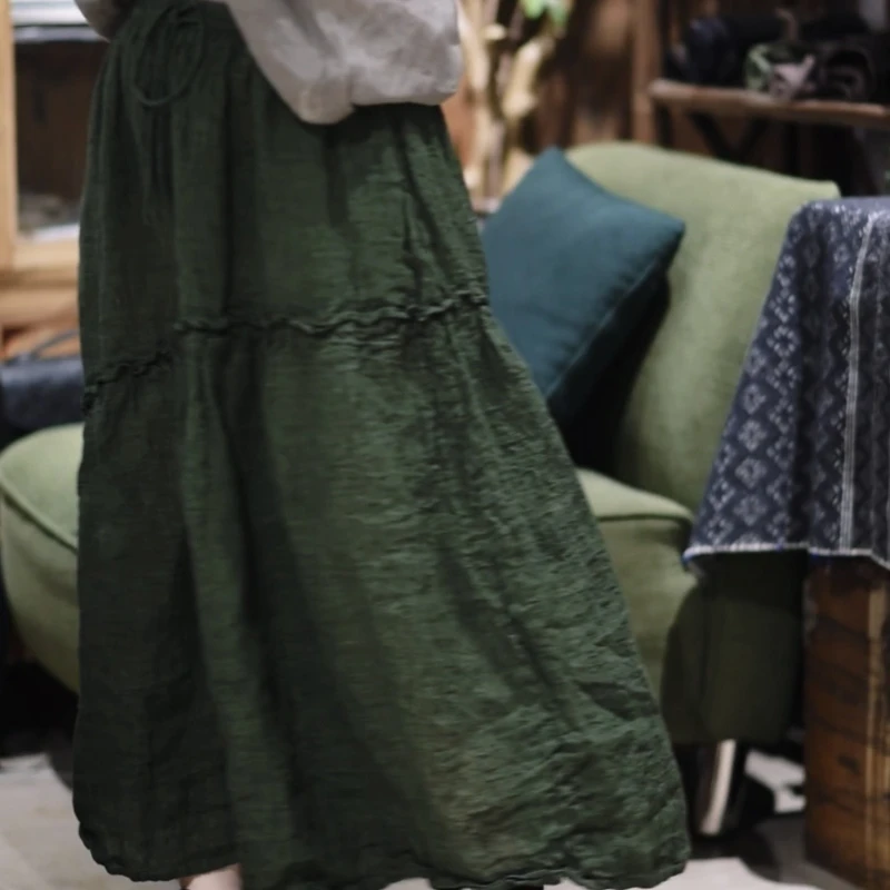 

Korean Style Solid Long Skirt for Women in Spring and Summer 2025 New High Waist Drooping A-line Vintage Big Hem Pleated Skirt