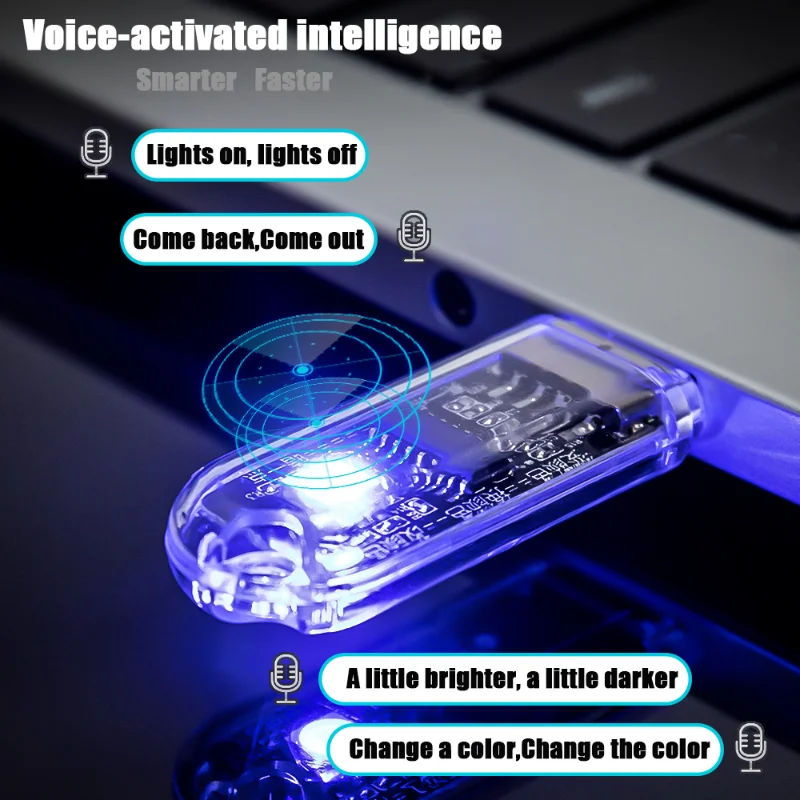 Creative Smart Voice Control Night Light Motion Sensor Lamp on / Off Colorful USB Night Light Speak To Control Lights Portable