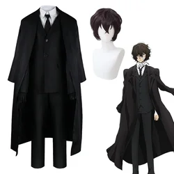 Dazai Osamu Cosplay Bungo Stray Dogs Cosplay Costume Dazai Osamu Black Trench Coat Wig Uniform Suit Halloween Christmas Clothes